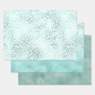 Girly Mint White Glam Ombre Leopard Print Wrapping Paper Sheet
