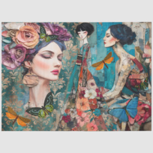Girly Mixed Media Fantasy Art Collage Decoupage Tissue Paper