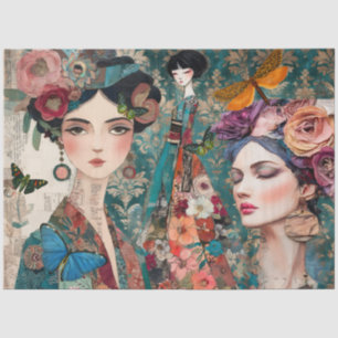 Girly Mixed Media Fantasy Art Collage Decoupage Tissue Paper