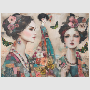 Girly Mixed Media Fantasy Art Collage Decoupage Tissue Paper