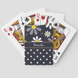 Girly Mod Daisies and Polka Dots With Name Playing Cards