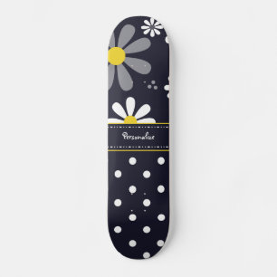 Girly Mod Daisies and Polka Dots With Name Skateboard