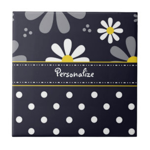 Girly Mod Daisies and Polka Dots With Name Tile