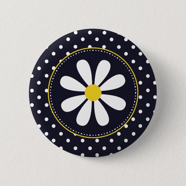 Girly Mod Daisy and Polka Dots 6 Cm Round Badge (Front)