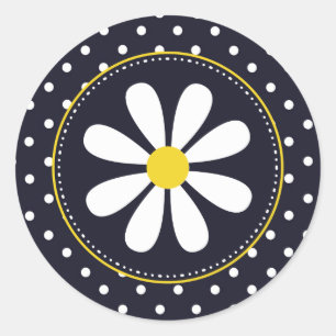 Girly Mod Daisy and Polka Dots Classic Round Sticker