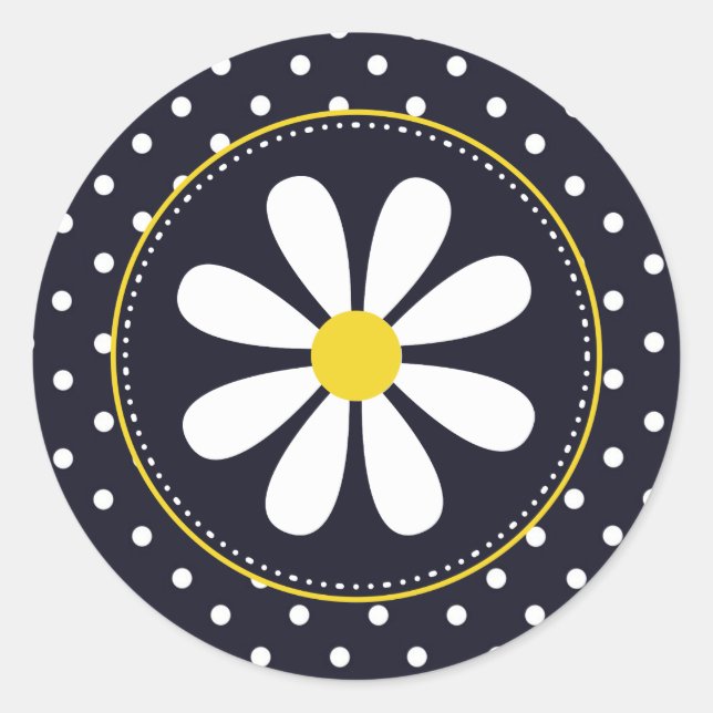 Girly Mod Daisy and Polka Dots Classic Round Sticker (Front)