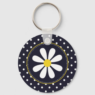 Girly Mod Daisy and Polka Dots Key Ring