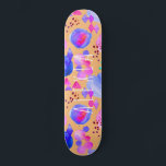 Girly modern abstract art watercolor your name skateboard<br><div class="desc">Colorful purple,  orange,  and pink abstract modern art skateboard with personalized name in casual hand-lettered white typography script.</div>