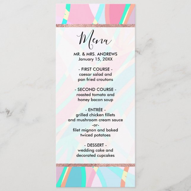 Girly Modern Abstract Geometric Pattern Menu (Front)
