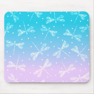 Girly modern blush pink aqua ombre dragonflies mouse mat