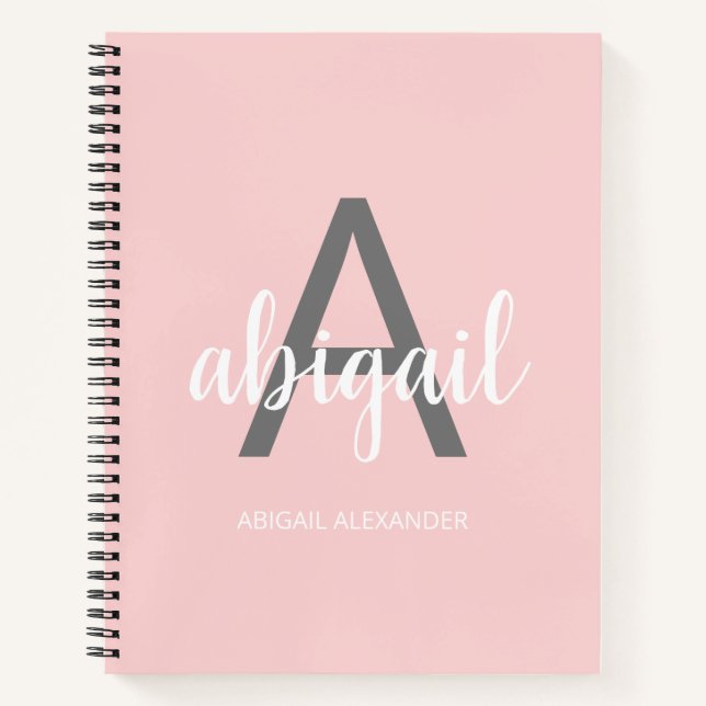 Girly Modern Blush Pink Monogram Name Notebook (Front)