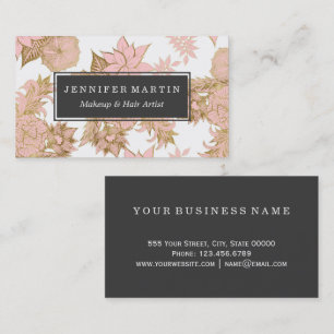 Girly Modern Blush Pink White Gold Floral Business Card