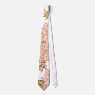 Girly Modern Blush Pink White Gold Floral Tie
