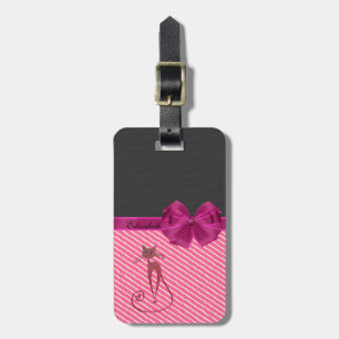 Girly Modern Chic Stripes,Cat-Personalised Luggage Tag
