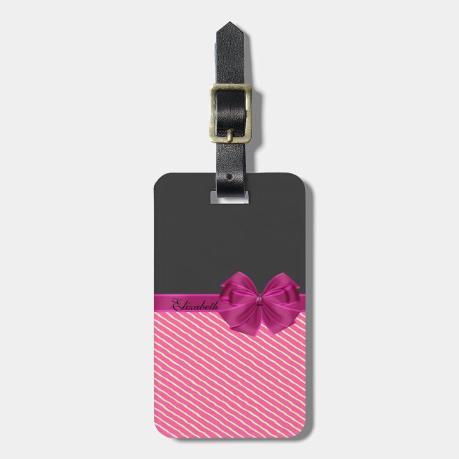 Girly Modern Chic Stripes-Personalised Luggage Tag (Front Vertical)