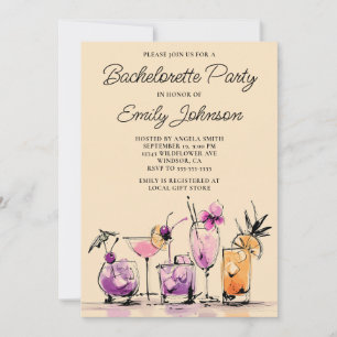 Girly Modern Cocktails Illustration Bachelorette Invitation