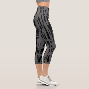 Girly Modern Cute Grey & Black Capri Leggings