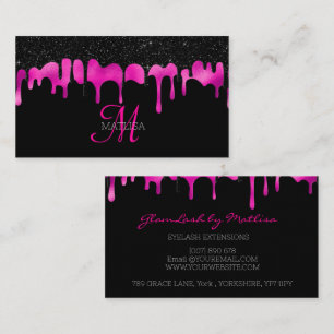 Girly Modern Dripping Monogram Glitter Salon  Business Card