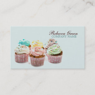 girly modern elegant bakery colourful cupcake business card