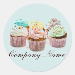 girly modern elegant bakery colourful cupcake classic round sticker