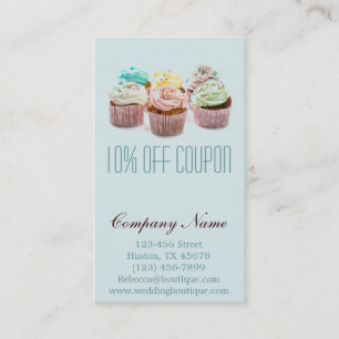girly modern elegant bakery colourful cupcake discount card