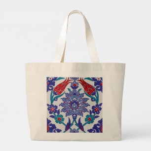 Girly Modern Floral Tile Pattern Stylish Elegant Large Tote Bag