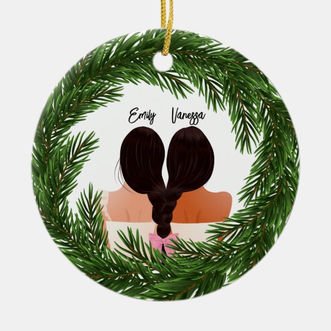 Girly Modern Friends Forever BFF Merry Christmas Ceramic Tree Decoration (Front)