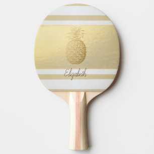 Girly Modern Gold Stripes, Gold Pineapple Ping Pong Paddle