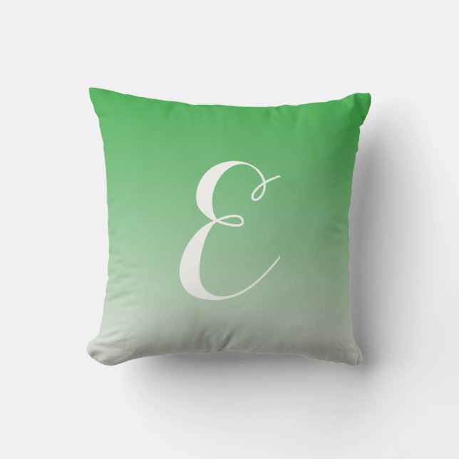 Girly Modern Green Ombre Custom Monogram Cushion (Front)