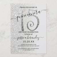 Girly Modern Grey Silver Glitter Ombre Quinceañera