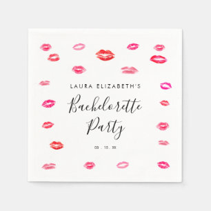Girly Modern Kiss Lipstick Bachelorette Party  Napkin