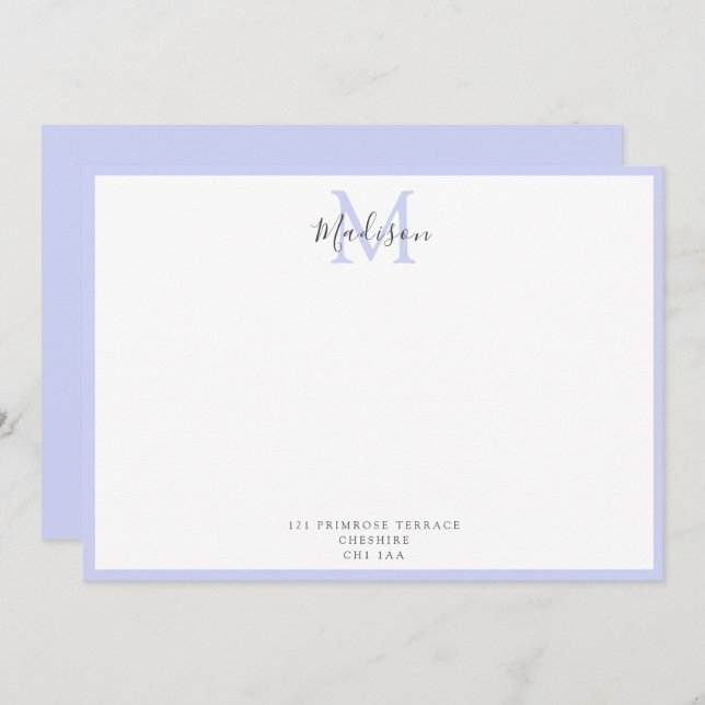 Girly Modern Lavender Handlettered Monogram Note C Card (Front/Back)