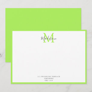 Girly Modern Lime Green Calligraphy Monogram   Not Card