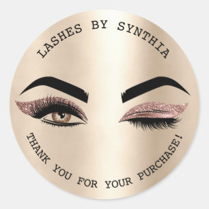 girly modern makeup wink eye gold and rose gold classic round sticker