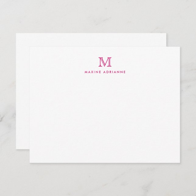 Girly Modern Monogram Initial Magenta Hot Pink Invitation (Front/Back)