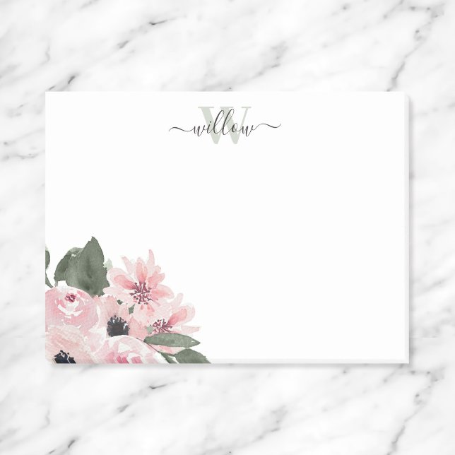 Girly Modern Monogram Pink Floral Post-It Notes (Creator Uploaded)