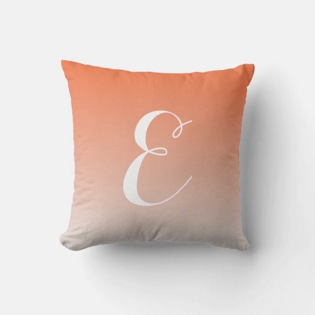 Girly Modern Orange Ombre Custom Monogram Cushion (Front)