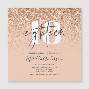 Girly modern peach glitter typography 18 birthday