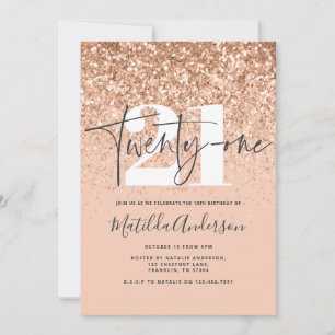 Girly modern peach glitter typography 21 birthday