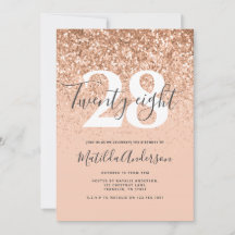 Girly modern peach glitter typography birthday