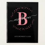 Girly Modern Pink Black Name Script Monogrammed  Planner<br><div class="desc">Girly, modern, trendy, elegant, blush pink and black, white monogram initial name script custom personalised monogrammed beauty salon planner. Featuring a monogram initial and a girly name script in a hand lettered calligraphy swash tail font and dotted circle frame around your monogram. Great feminine girly gift for birthday, sister, mother,...</div>