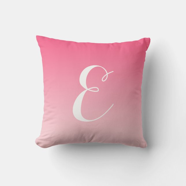 Girly Modern Pink Ombre Custom Monogram Cushion (Front)