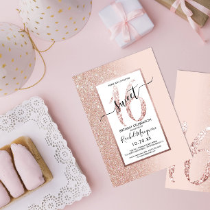 Girly Modern Pink Rose Gold Glitter Ombre Sweet 16 Invitation