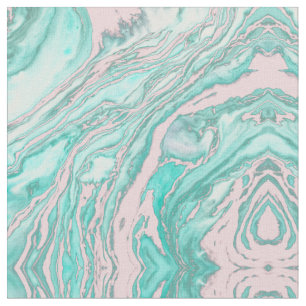 Girly Modern Pink Teal Green Smoky Marble Pattern Fabric