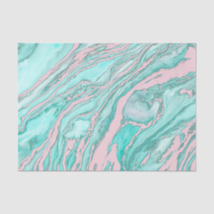 Girly Modern Pink Teal Green Smoky Marble Pattern Tissue Paper