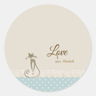 Girly Modern ,Polka Dots,Faux Gold Glittery Cat Classic Round Sticker