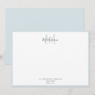 Girly Modern Powder Blue Monogrammed Note Card