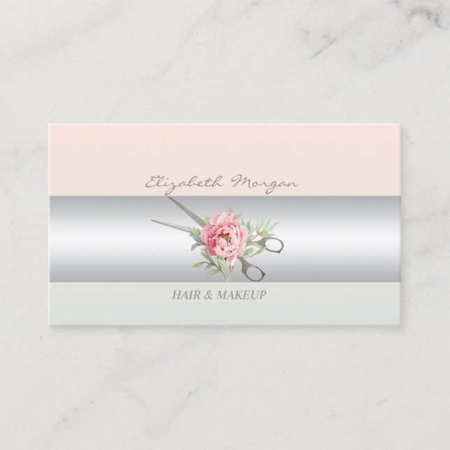 Girly Modern Professional Charming,Flower,Scissor Business Card (Front)