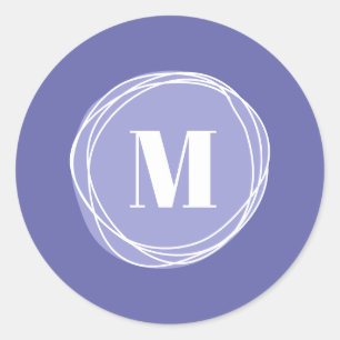 Girly Modern Purple Monogram  Classic Round Sticker