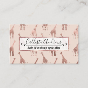 Girly Modern Rose Gold Blush Pink Giraffes Business Card